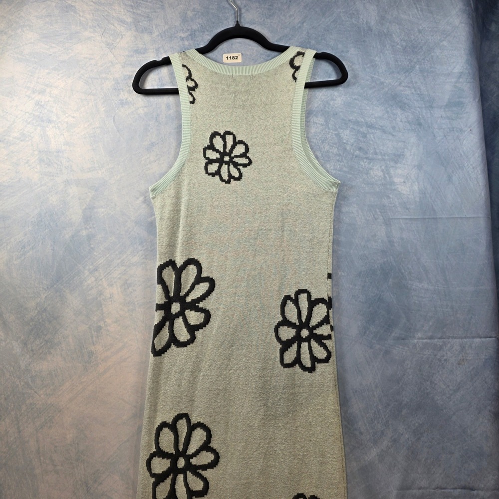 Wild Fable Mint Green Black Floral Daisy Knit Sleeveless Midi Dress Womens Mediu - Picture 7 of 8